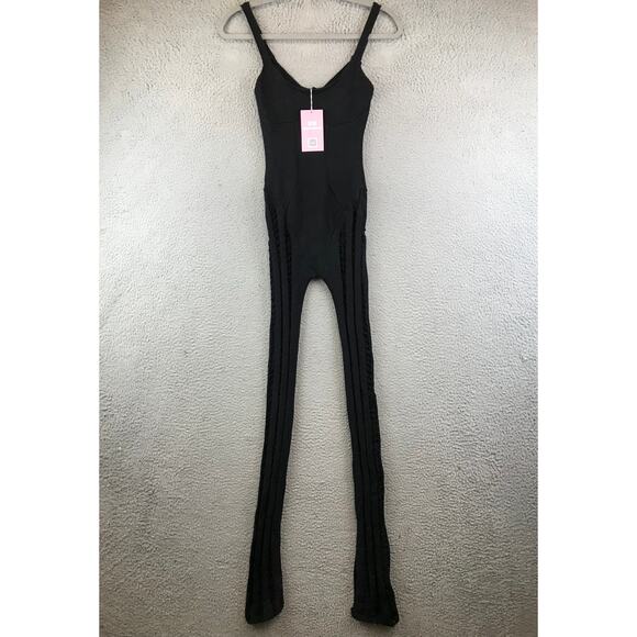 New Missy empire Eva Black Laddered Knitted Seam Jumpsuit size 8 - Picture 1 of 13